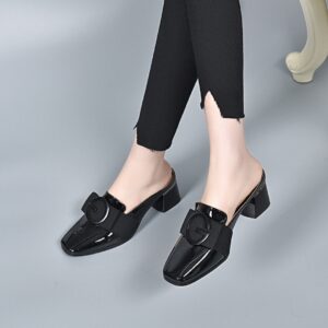 American style glossy block heel shoes